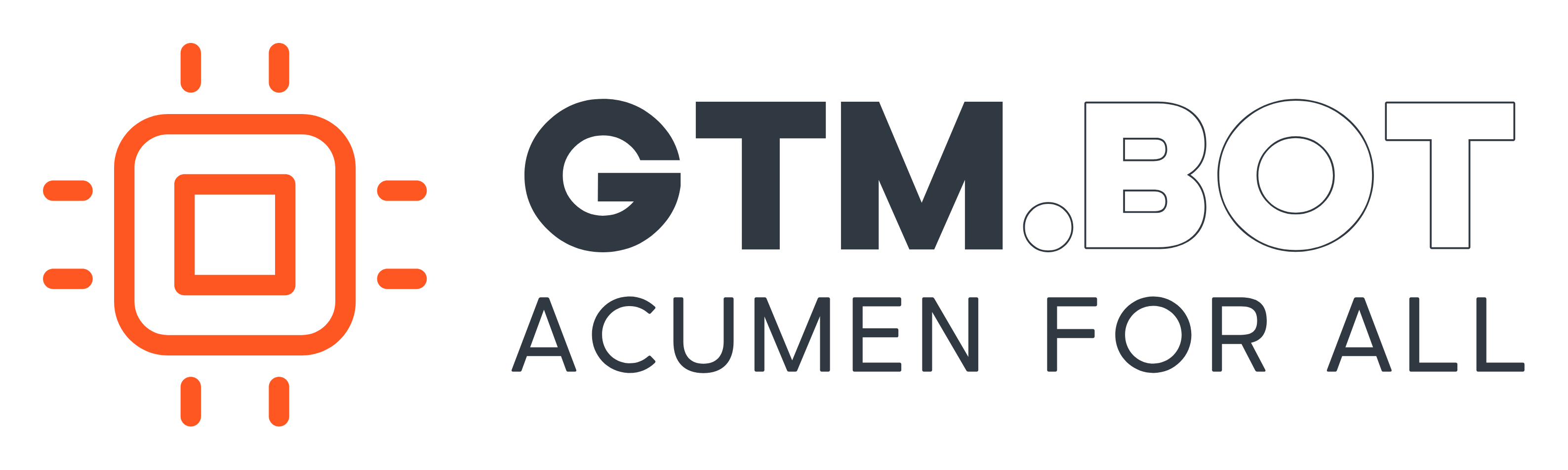 GTM.bot logo -- a computer chip wrapped around the name and phrase "Acumen for All"
